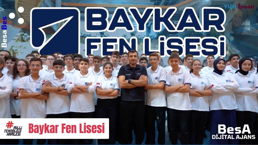 Baykar Fen Lisesi kampüsü önünde Selçuk Bayraktar’ın teknoloji vizyonunu simgeleyen görsel