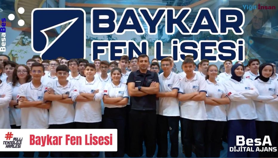 Baykar Fen Lisesi kampüsü önünde Selçuk Bayraktar’ın teknoloji vizyonunu simgeleyen görsel