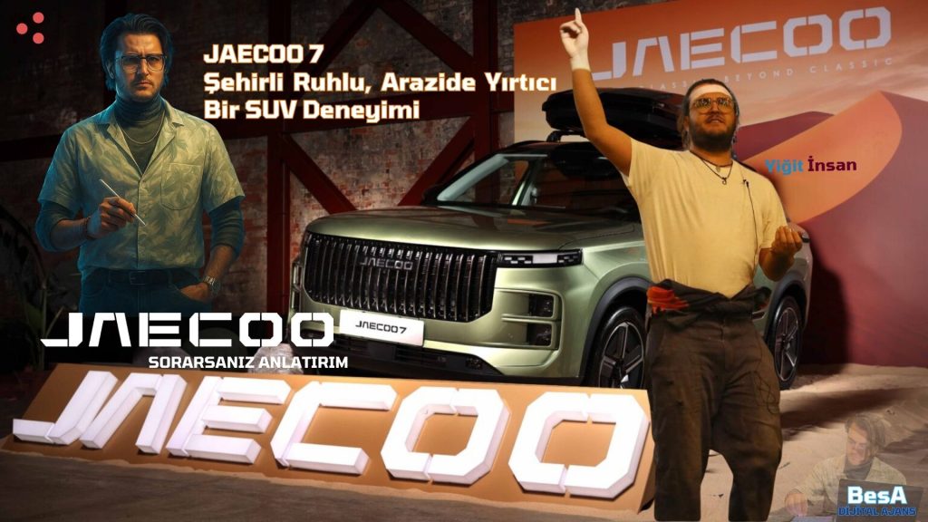 JAECOO 7 şehirli ruhlu SUV, arazi performansını vurgulayan tanıtım görseli